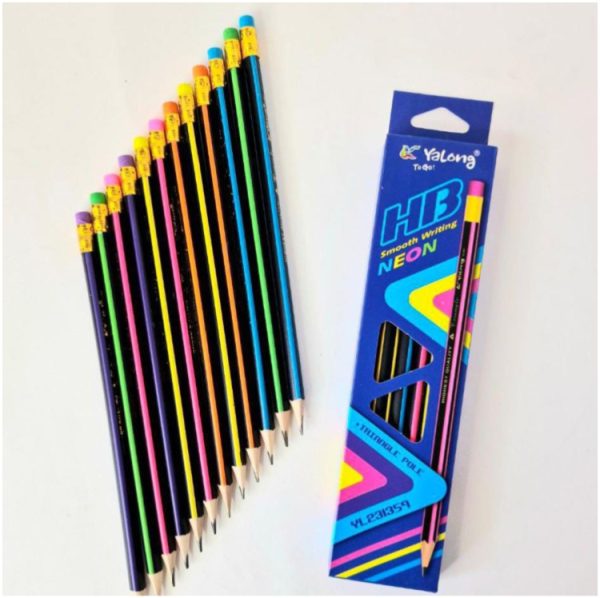 LAPICES GRAFITO CON GOMA X 12 UNID (COLOR NEON)